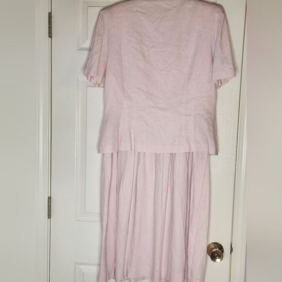 Vtg Karin Stevens 14 PastelPink LINENBlendFaux2Piece Women Midi Embroidery Dress - Picture 12 of 13
